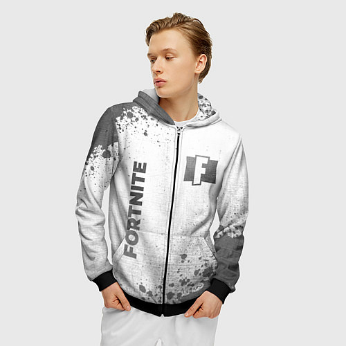 Мужская толстовка на молнии Fortnite - white gradient вертикально / 3D-Черный – фото 3