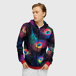 Толстовка 3D на молнии мужская Павлиньи перья - разные оттенки, цвет: 3D-красный — фото 2