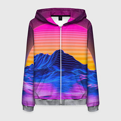 Толстовка 3D на молнии мужская Неоновый закат, цвет: 3D-меланж