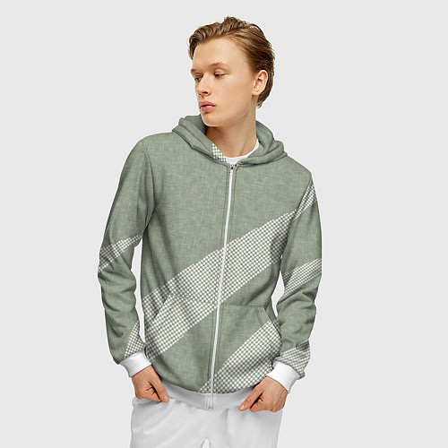 Мужская толстовка на молнии Светлый серо-зелёный абстрактный / 3D-Белый – фото 3