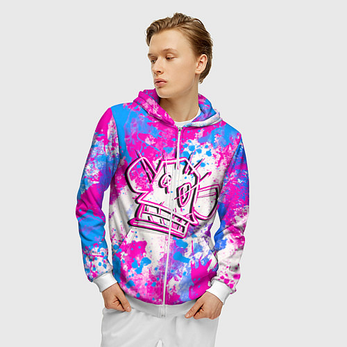 Мужская толстовка на молнии Мартышка Джинкс - Arcane / 3D-Белый – фото 3