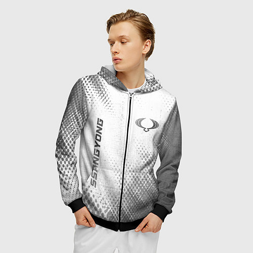 Мужская толстовка на молнии SsangYong - white gradient вертикально / 3D-Черный – фото 3