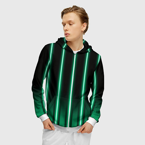 Мужская толстовка на молнии Neon turquoise / 3D-Белый – фото 3