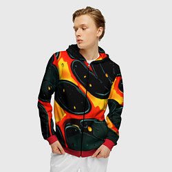 Толстовка 3D на молнии мужская Оранжевые разломы текстура, цвет: 3D-красный — фото 2