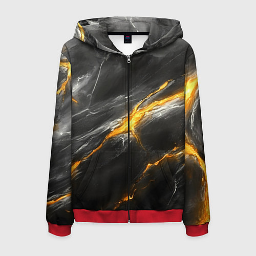 Мужская толстовка на молнии Серая текстура с золотым разломом / 3D-Красный – фото 1