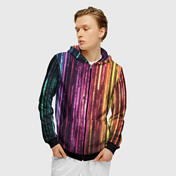 Толстовка 3D на молнии мужская Неоновый и переливающийся киберпанк узор, цвет: 3D-черный — фото 2