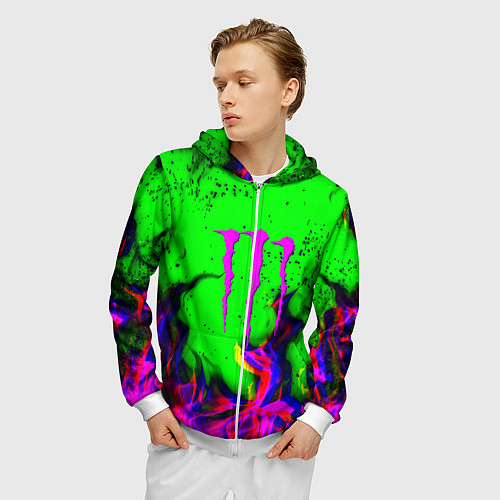 Мужская толстовка на молнии Monster Energy flame / 3D-Белый – фото 3