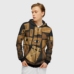 Толстовка 3D на молнии мужская Коробки и глаз, цвет: 3D-черный — фото 2