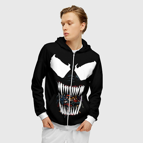Мужская толстовка на молнии Веном жрет / 3D-Белый – фото 3