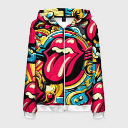 Толстовка 3D на молнии мужская Rolling Stones logo - pop art pattern, цвет: 3D-белый