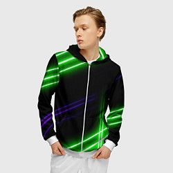 Толстовка 3D на молнии мужская Green pink purple line, цвет: 3D-белый — фото 2