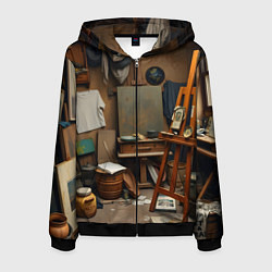 Толстовка 3D на молнии мужская Мастерская художника, цвет: 3D-черный