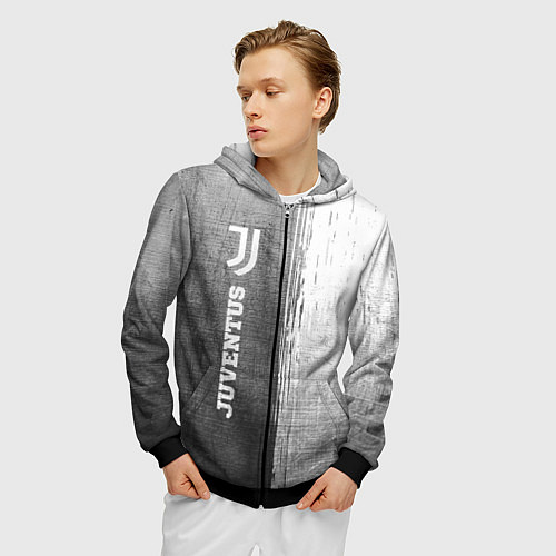Мужская толстовка на молнии Juventus - grey gradient по-вертикали / 3D-Черный – фото 3
