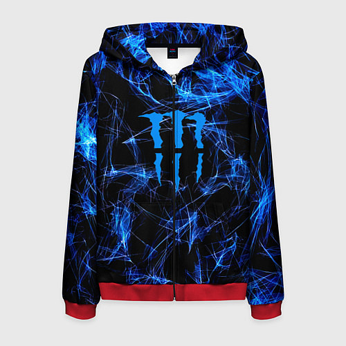 Мужская толстовка на молнии Monster energy искры дымы / 3D-Красный – фото 1