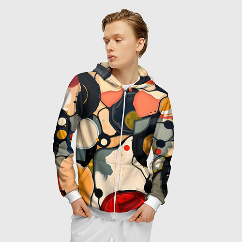 Мужская толстовка на молнии Абстракция с кругами и краской / 3D-Белый – фото 3