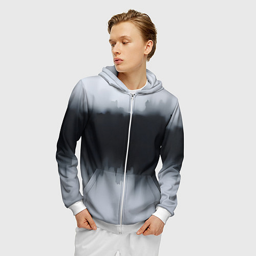 Мужская толстовка на молнии Разводы черной краски / 3D-Белый – фото 3