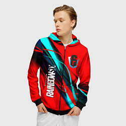Толстовка 3D на молнии мужская Rainbow six геометрия полосы, цвет: 3D-черный — фото 2