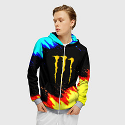 Толстовка 3D на молнии мужская Monster energy огненные краски, цвет: 3D-меланж — фото 2