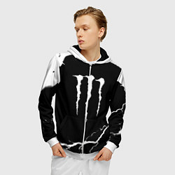 Толстовка 3D на молнии мужская Monster energy storm energy, цвет: 3D-белый — фото 2