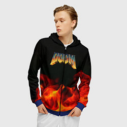 Толстовка 3D на молнии мужская Doom огненная текстура, цвет: 3D-синий — фото 2