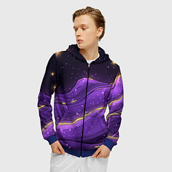 Толстовка 3D на молнии мужская Фиолетовая текстура с золотыми звездочками, цвет: 3D-синий — фото 2