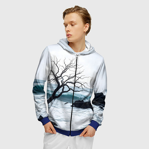 Мужская толстовка на молнии Дерево в море / 3D-Синий – фото 3