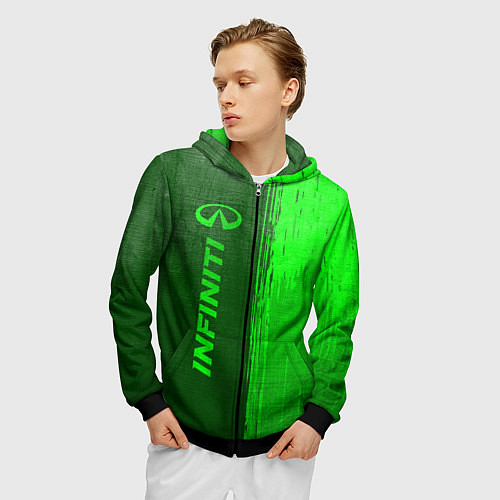 Мужская толстовка на молнии Infiniti - green gradient по-вертикали / 3D-Черный – фото 3