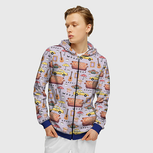 Мужская толстовка на молнии Друзья - паттерн / 3D-Синий – фото 3