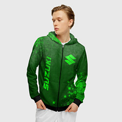 Толстовка 3D на молнии мужская Suzuki - green gradient вертикально, цвет: 3D-черный — фото 2