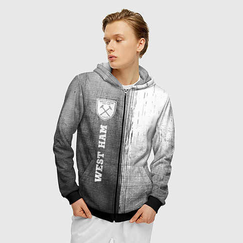 Мужская толстовка на молнии West Ham - grey gradient по-вертикали / 3D-Черный – фото 3