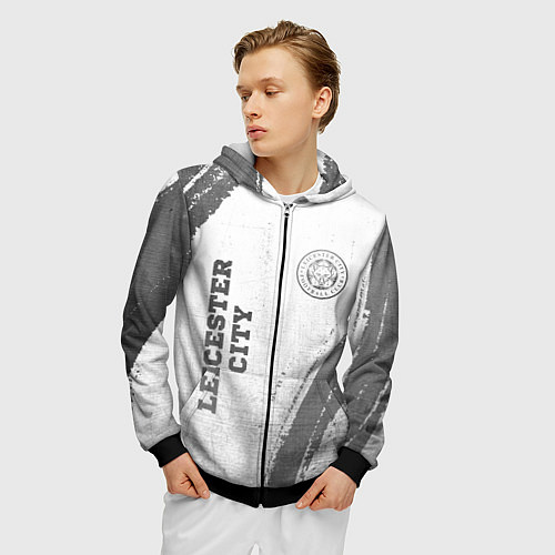 Мужская толстовка на молнии Leicester City - white gradient вертикально / 3D-Черный – фото 3