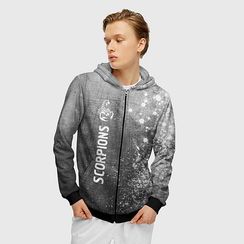 Мужская толстовка на молнии Scorpions - grey gradient по-вертикали / 3D-Черный – фото 3