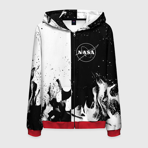 Мужская толстовка на молнии Nasa черно белый огонь / 3D-Красный – фото 1