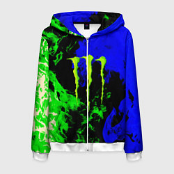 Толстовка 3D на молнии мужская Monster energy кислотный огонь, цвет: 3D-белый