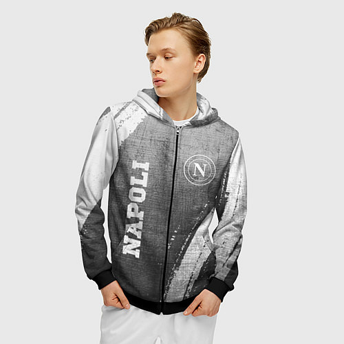 Мужская толстовка на молнии Napoli - grey gradient вертикально / 3D-Черный – фото 3