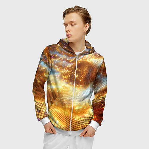 Мужская толстовка на молнии Блестящая золотая текстура / 3D-Белый – фото 3