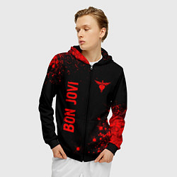 Толстовка 3D на молнии мужская Bon Jovi - red gradient вертикально, цвет: 3D-черный — фото 2
