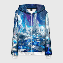 Толстовка 3D на молнии мужская Космический фантастический пейзаж, цвет: 3D-белый