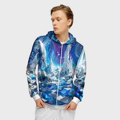 Мужская толстовка на молнии Космический фантастический пейзаж / 3D-Белый – фото 3