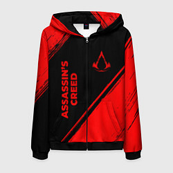Толстовка 3D на молнии мужская Assassins Creed - red gradient вертикально, цвет: 3D-черный
