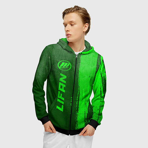 Мужская толстовка на молнии Lifan - green gradient по-вертикали / 3D-Черный – фото 3