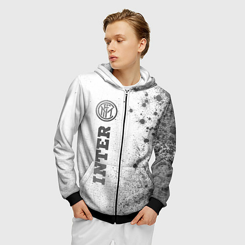 Мужская толстовка на молнии Inter - white gradient по-вертикали / 3D-Черный – фото 3