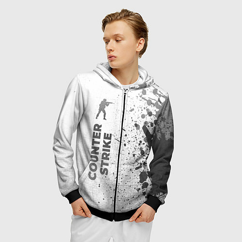 Мужская толстовка на молнии Counter Strike - white gradient по-вертикали / 3D-Черный – фото 3