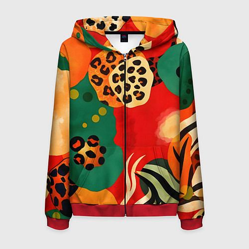 Мужская толстовка на молнии Анималистичный африканский паттерн / 3D-Красный – фото 1