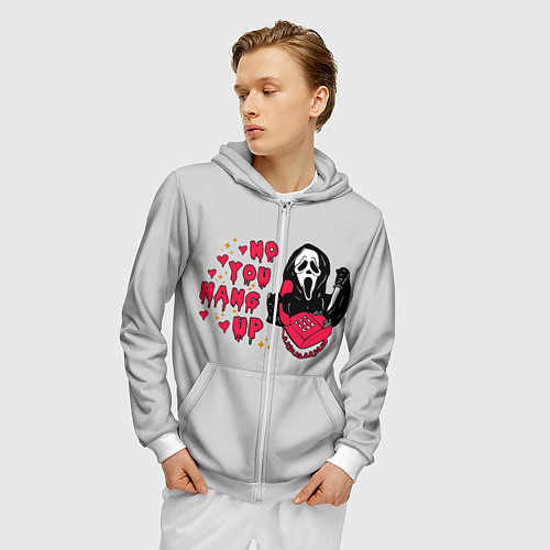 Мужская толстовка на молнии Крик призрачный разговор / 3D-Белый – фото 3