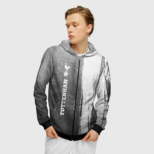 Мужская толстовка на молнии Tottenham - grey gradient по-вертикали / 3D-Черный – фото 3