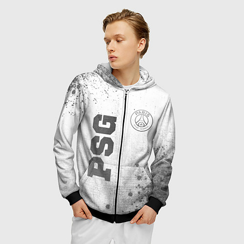 Мужская толстовка на молнии PSG - white gradient вертикально / 3D-Черный – фото 3