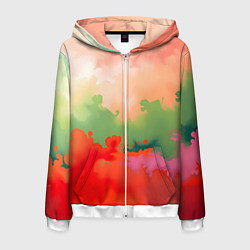 Толстовка 3D на молнии мужская Красные и зеленые облака, цвет: 3D-белый