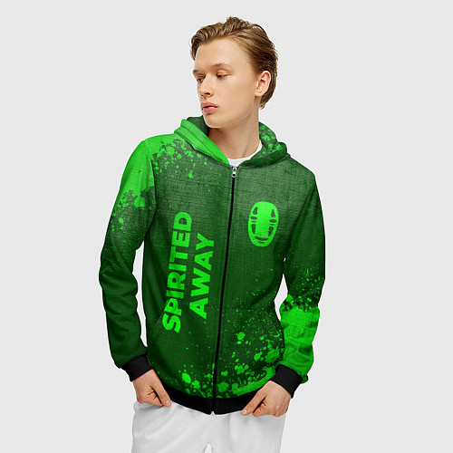 Мужская толстовка на молнии Spirited Away - green gradient вертикально / 3D-Черный – фото 3