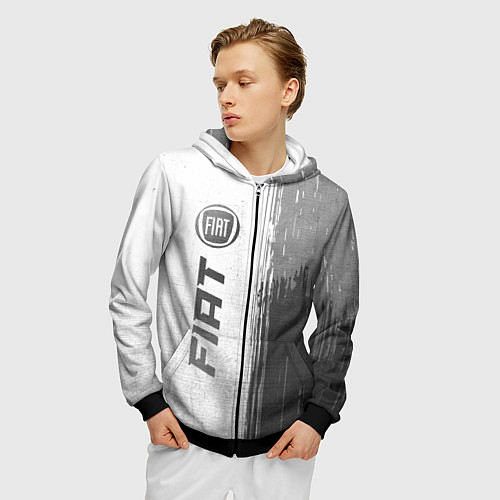 Мужская толстовка на молнии Fiat - white gradient по-вертикали / 3D-Черный – фото 3